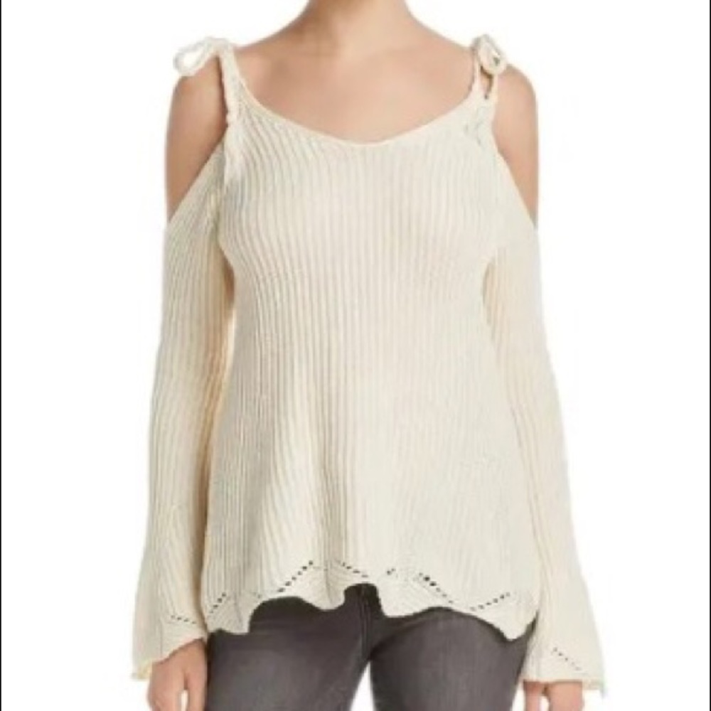 VINTAGE HAVANA CREAM KNIT COLD SHOULDER SWEATER